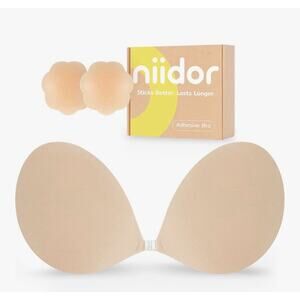 Niidor Fabric Adhesive Bra Strapless Ultra Sticky Invisible Push up Nude B Cup